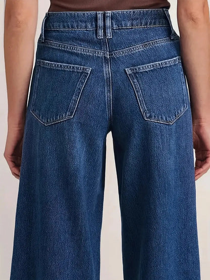 "Women’s Deep Blue Wide Leg Jeans - Stylish Denim Trousers for Comfort and Versatility