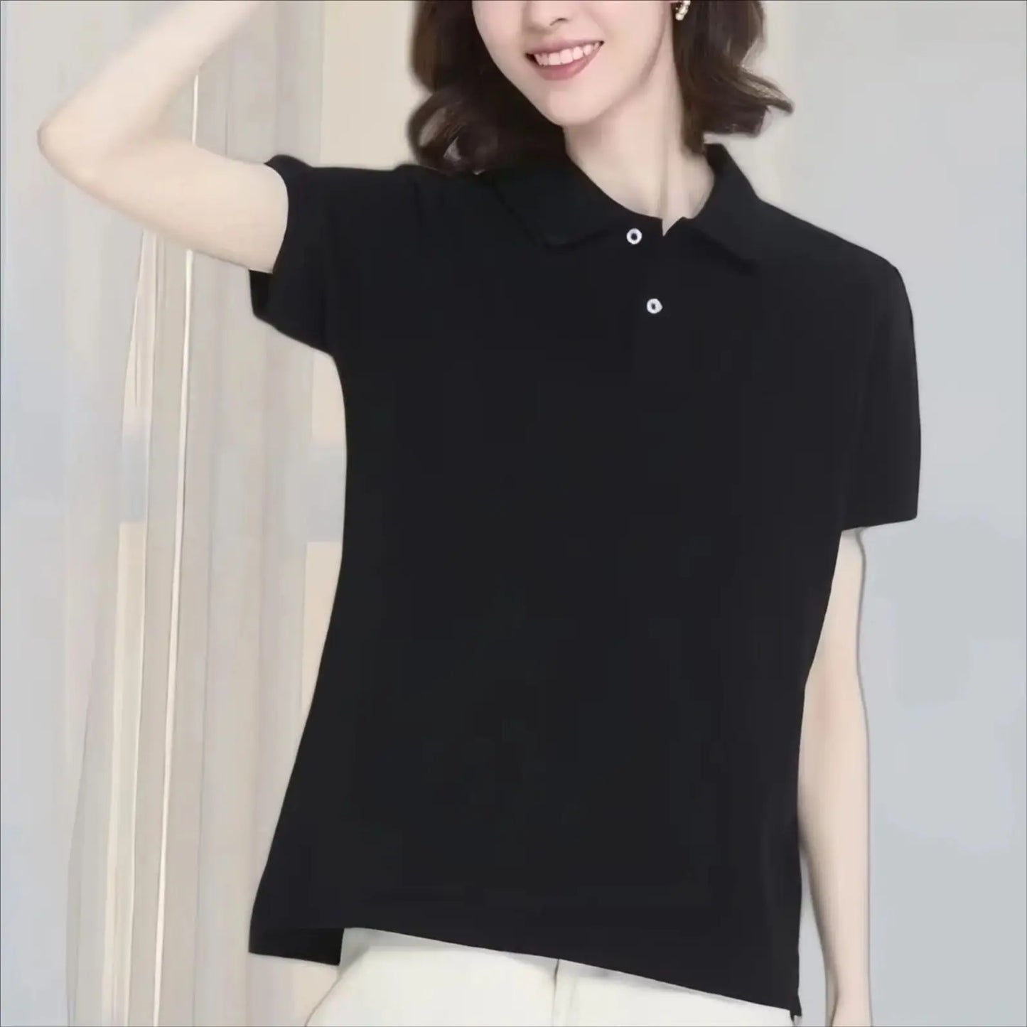 Summer solid color college style sports polo shirt new female student class uniform shirt collar short sleeved T-shirt