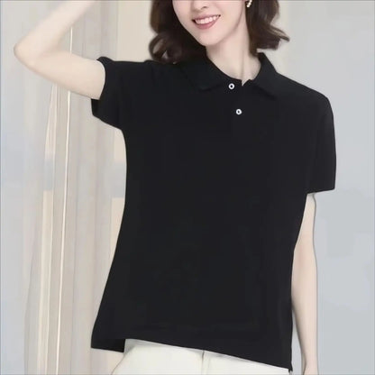 Summer solid color college style sports polo shirt new female student class uniform shirt collar short sleeved T-shirt