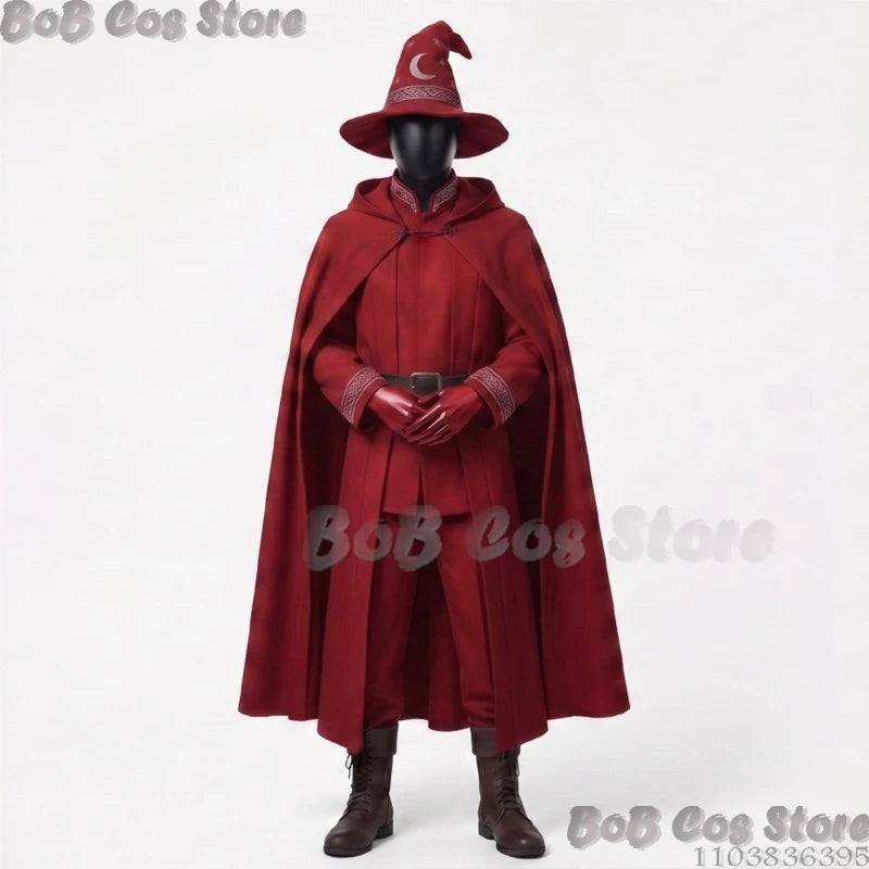 Star and Moon Magic Magician Cosplay Costume Magic Robe 3 Colours Black Gray Red Long Robe Big Hat Halloween S-2XL Clothes Cos