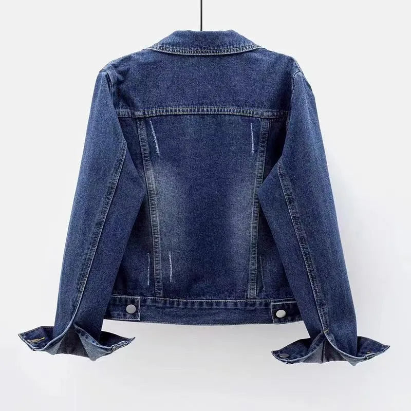 Womens Slim Short Denim Jacket Washed Casual Long Sleeve Fashion Coat Spring Autumn