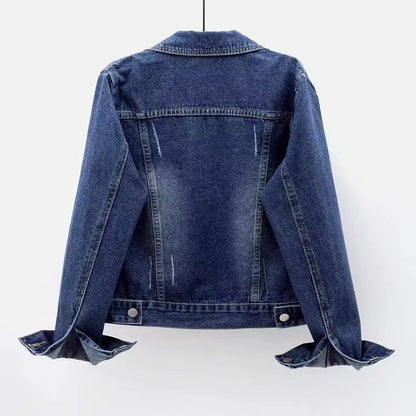 Womens Slim Short Denim Jacket Washed Casual Long Sleeve Fashion Coat Spring Autumn