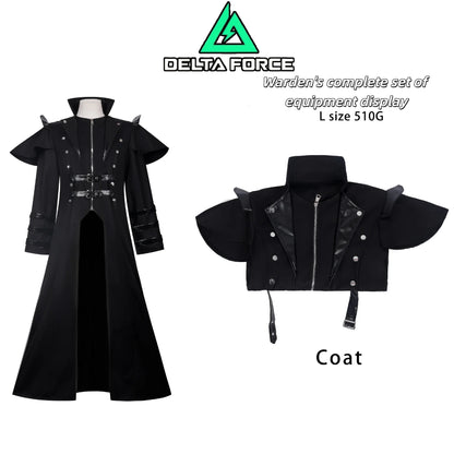 Men's Black Cosplay Costume, Long Coat & Leather Outfit for Game Character, Halloween Carnival Party Wear