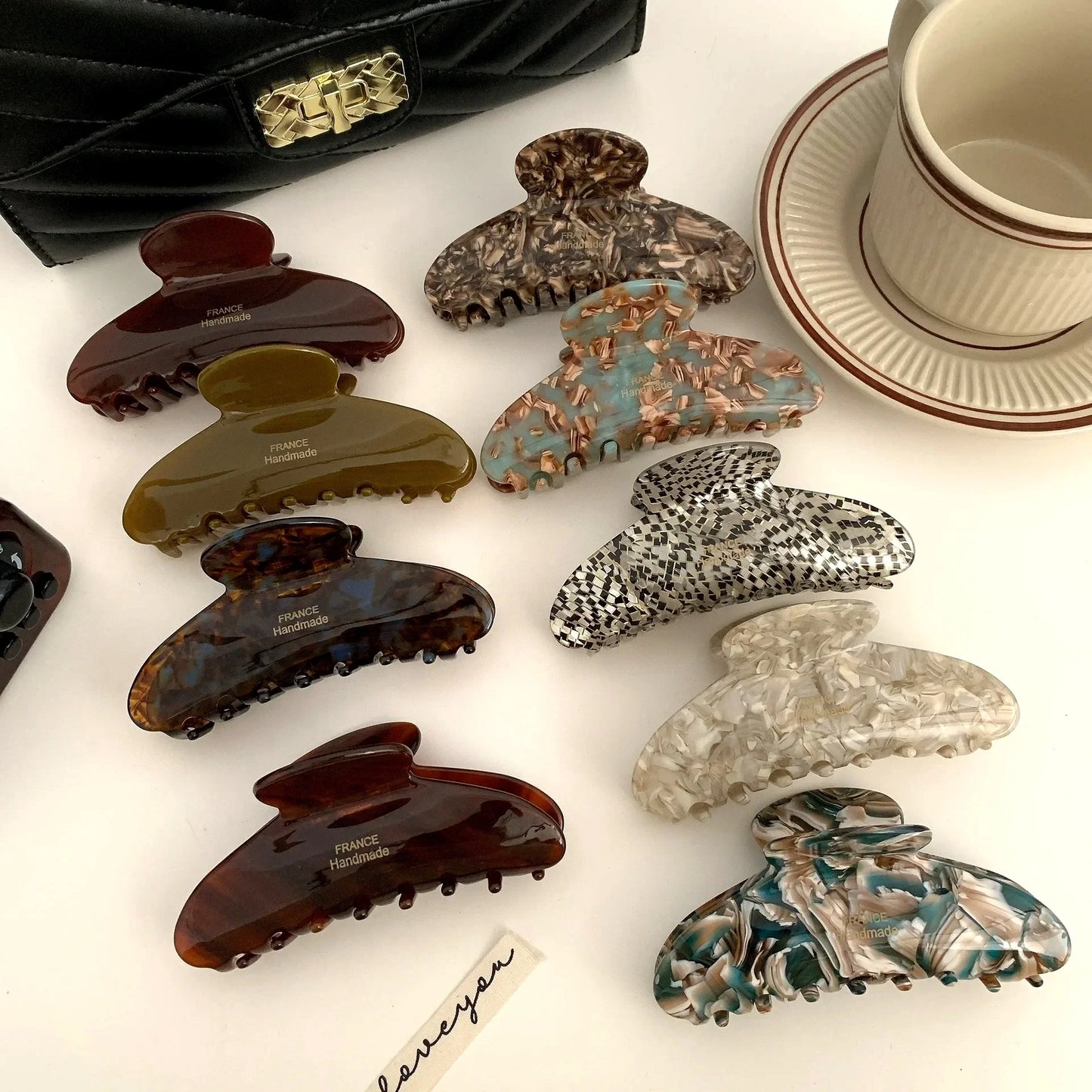 French Floral Hair Claw Temperament Caramel Shark Hair Clip Claw Large Polka Dot Grab Hair Accessory for Women