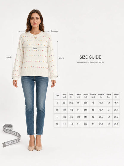 Women Colorful Confetti Dot Knit Sweater, Crew Neck Drop Shoulder Long Balloon Sleeve Loose Casual Pullover Sweater for Fall Winter Daily Streetwear