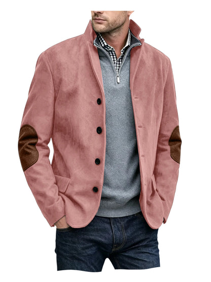 Vintage Men's Suede Blazer Notch Lapel Elbow Patches Slim Fit Jacket Business Casual Men Fashion Outerwear for Spring Autumn