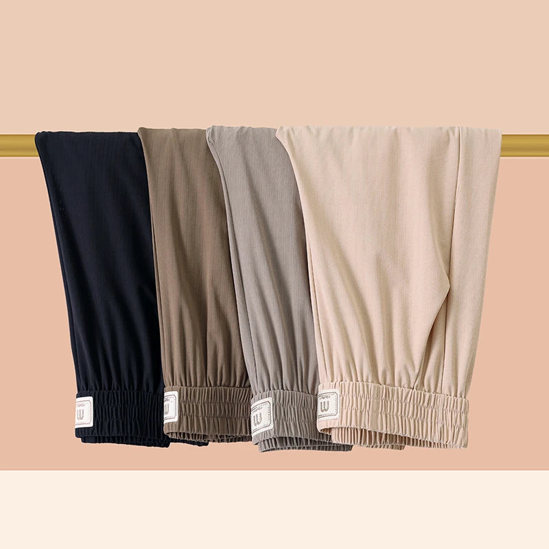 2026 Women's Solid Color Cropped Pants Soft Casual Plus Size Elastic Waist Pants High-quality Outdoor Spring Autumn Pants