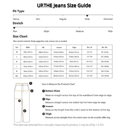 UP.THE Men Dark Raw Denim Baggy Wide Leg Jeans, Y2K Oversized Loose Curved Spliced Eyelet Denim Pants, Industrial Streetwear Trousers for Daily Outfits