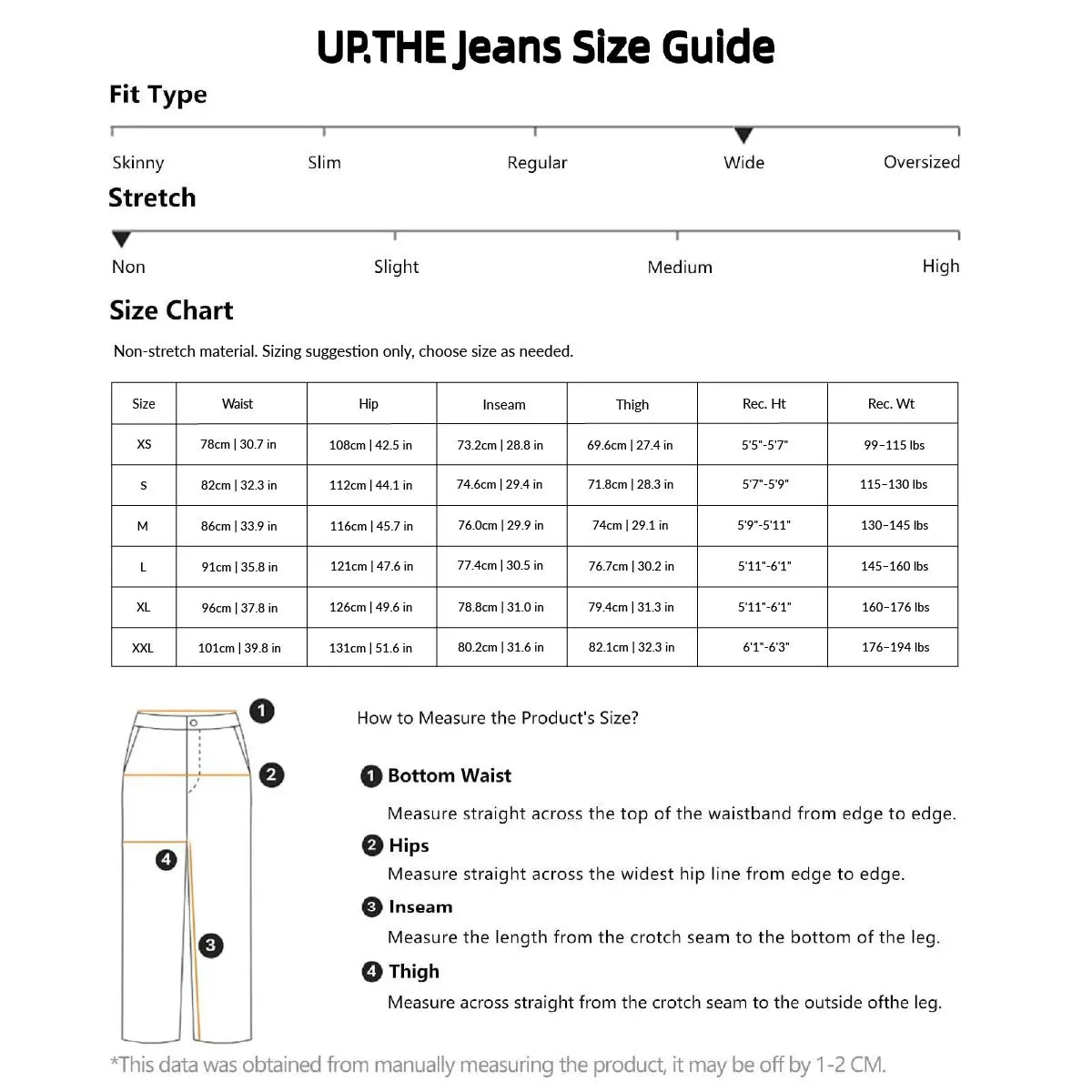 UP.THE Men's Black Baggy Wide Leg Jeans, Y2K Hip Hop Streetwear Denim Pants with Back Embroidery,