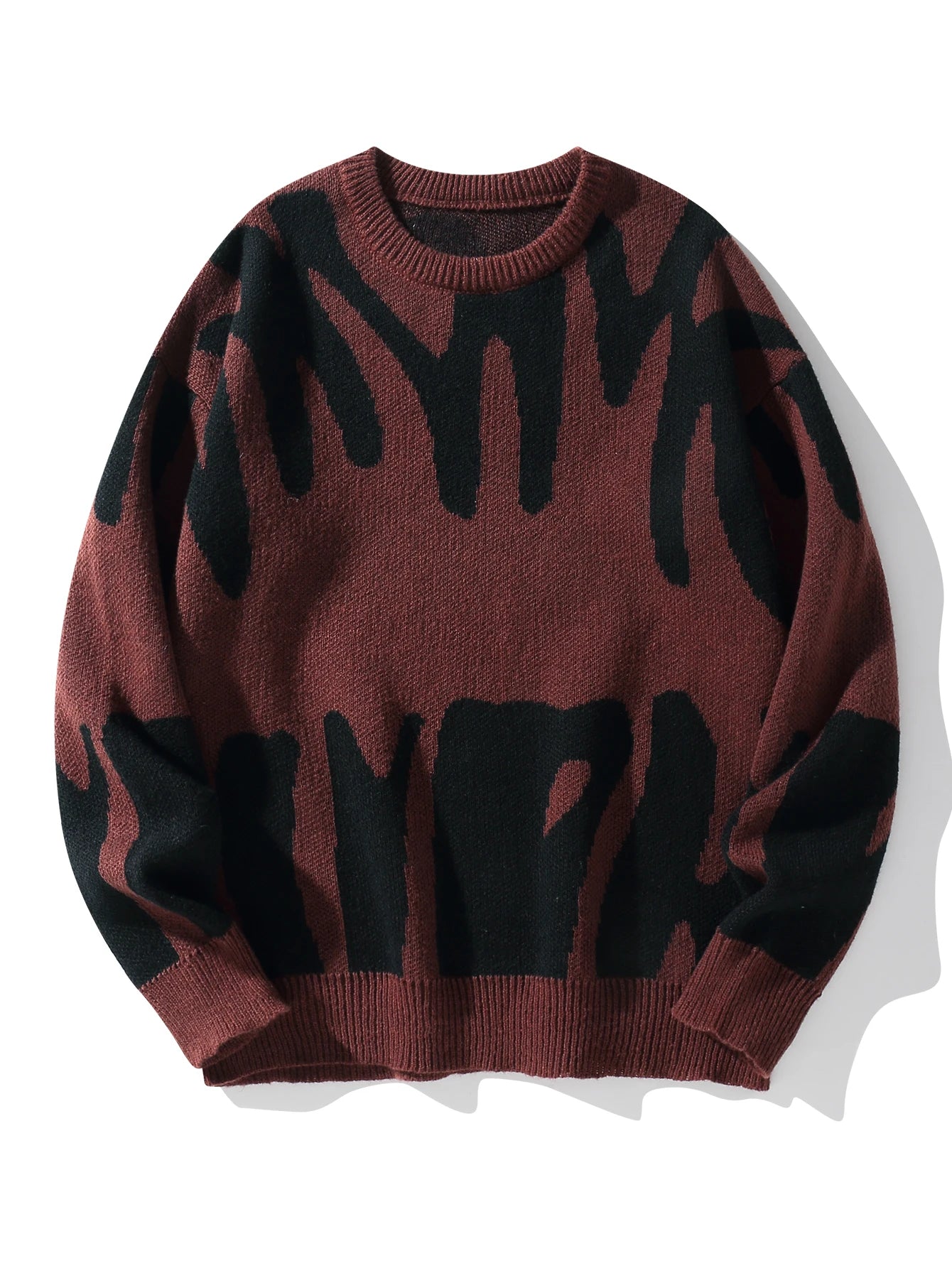 New Trendy Autumn and Winter Irregular Jacquard Pattern Pullover Sweater Casual Round Neck Color-Blocking Knit Men's Pullover