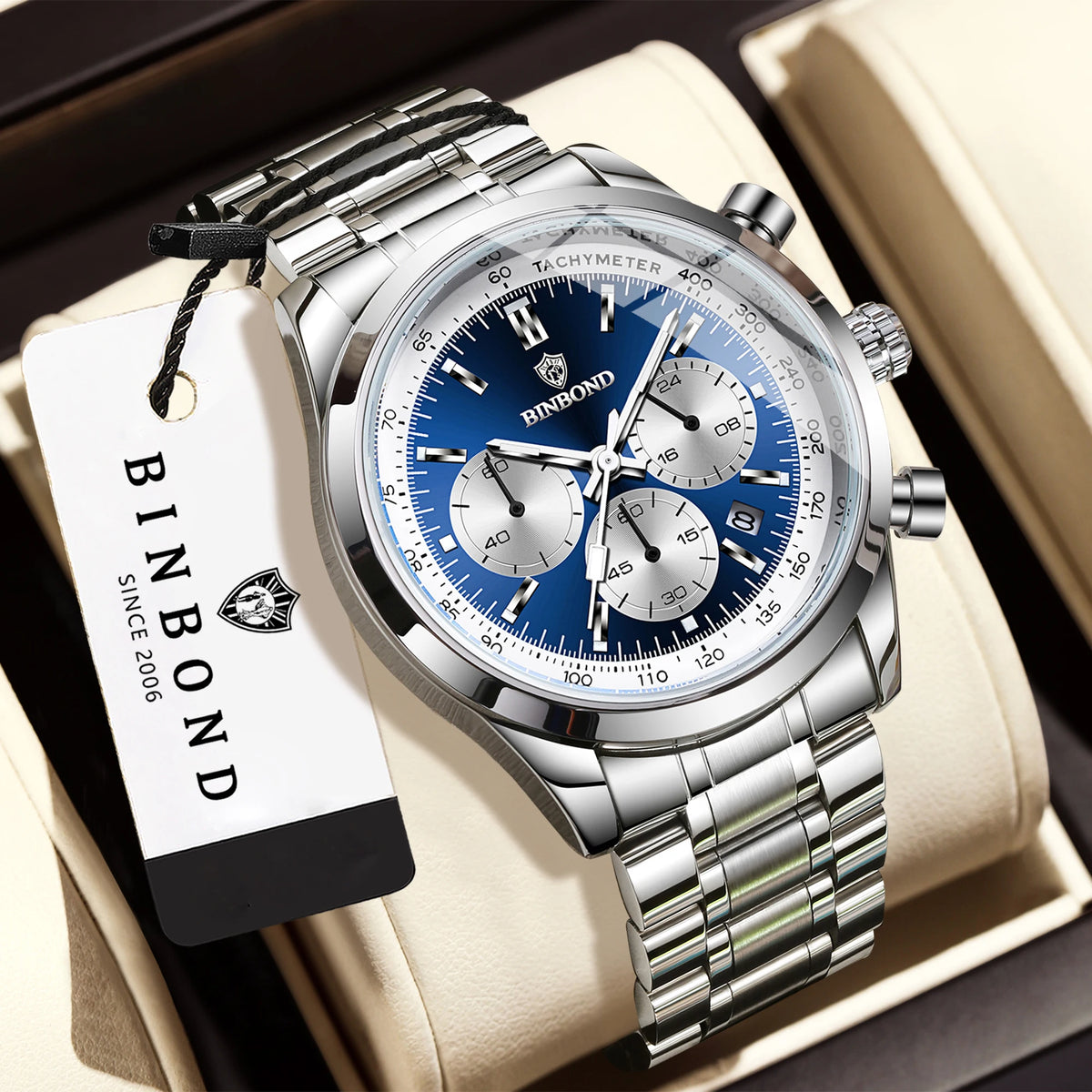 BINBOND Cool Sturdy Accurate Luxury Quartz Watch for Men Auto Date Chronograph Luminous Waterproof Men's Watch Casual Reloj