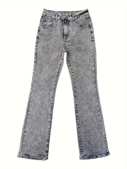Fashion Women's Gray Low-Rise Slim Fit Bootcut Jeans, Y2K Style, Snow Wash, Streetwear Elegant Denim Pants