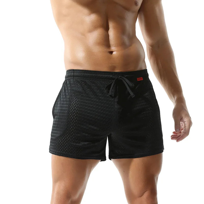 Solid-coloured Men's Mesh Thin Section Loose Fashion Pockets Elastic Large Size Sleep Bottom Boxer Shorts Homewear