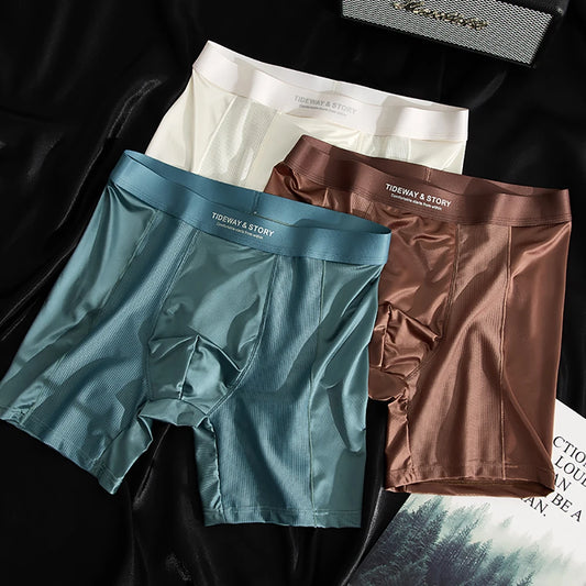 3PCS/Pack Luxury Satin-like Boxers Man Cool Ice Silk Antibacterial Breathable Quick-dry Underwear High Elastic