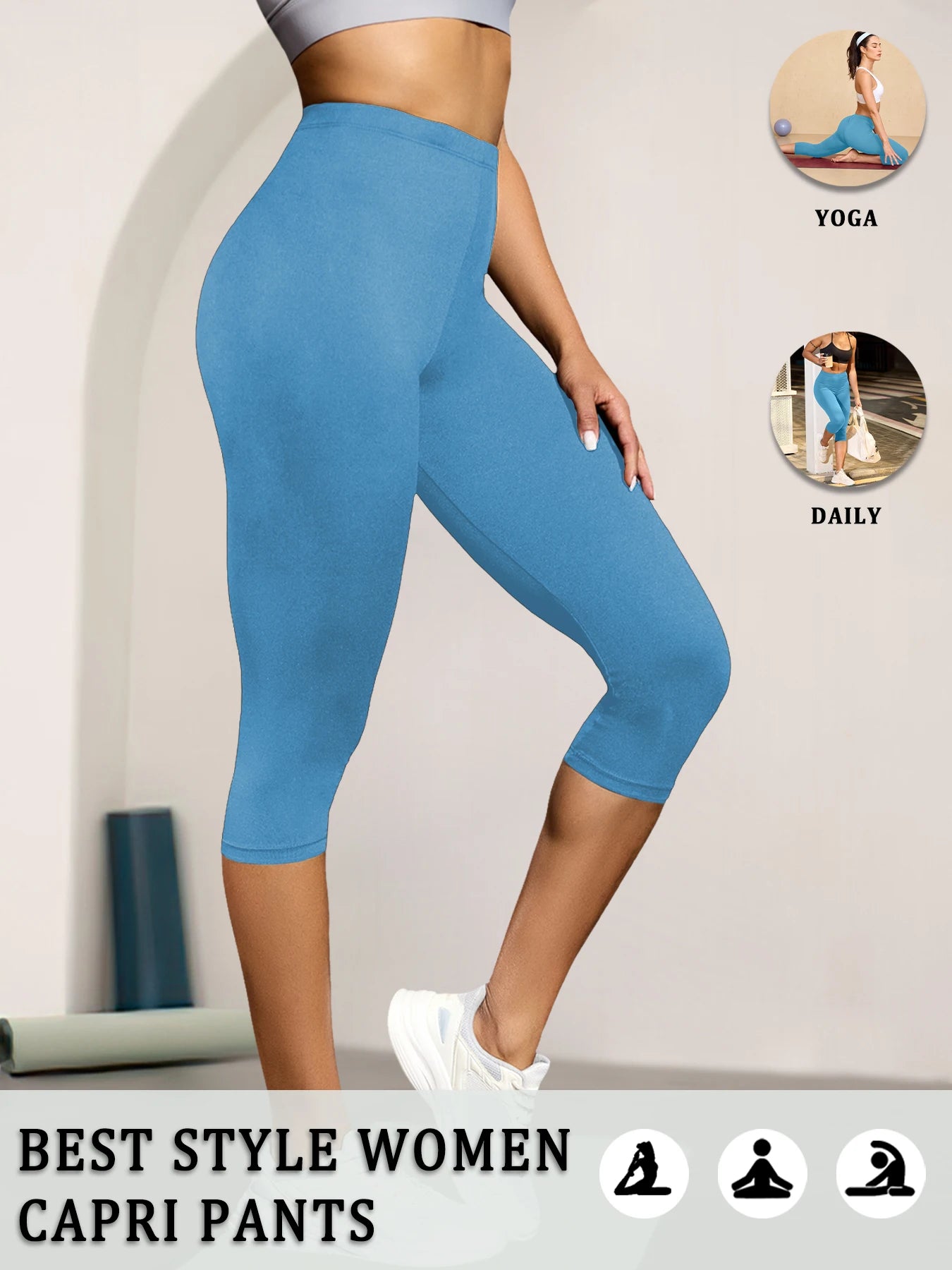 Women's Super Soft Capri Pants High Stretchy Breathable Pants No See Through Workout Running Yoga Athletic Pants Gym Leggings
