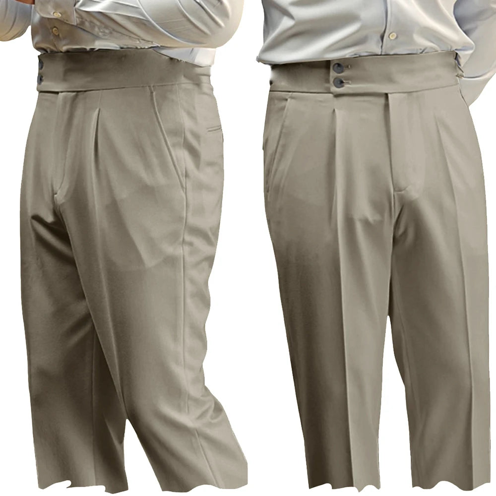 New Casual Solid Color Suit Trousers Men Spring Trendy Belt High Waist Pants Male Business Office Fashion Pleated Straight Pants