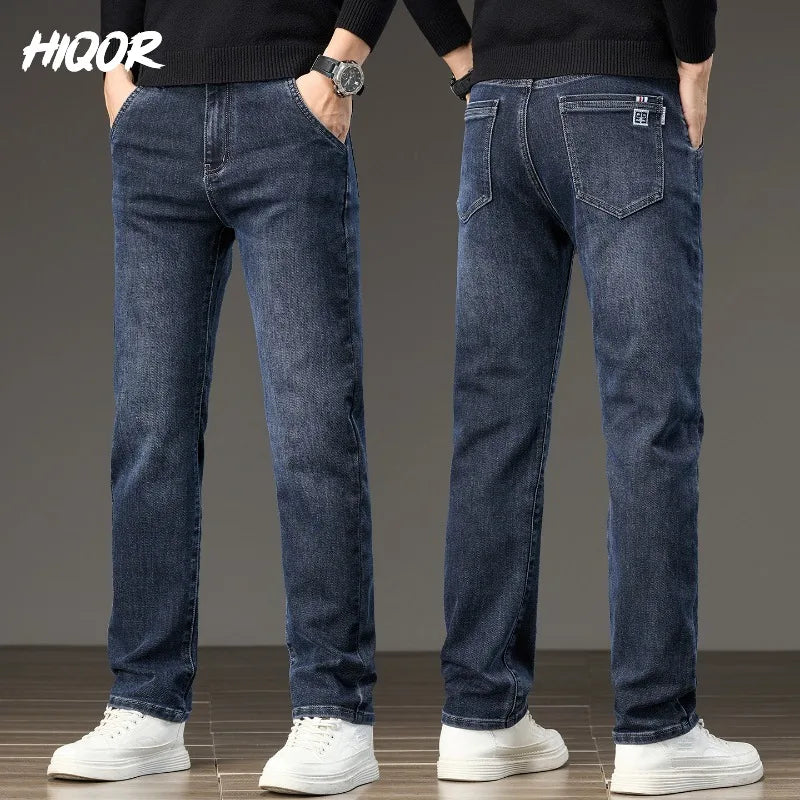 HIQOR New In Korean Men's Casual Long Jeans Classic Man Straight Denim Wide-leg Pants Solid Baggy Trousers Fashion Business Jean