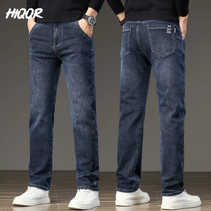 HIQOR New In Korean Men's Casual Long Jeans Classic Man Straight Denim Wide-leg Pants Solid Baggy Trousers Fashion Business Jean