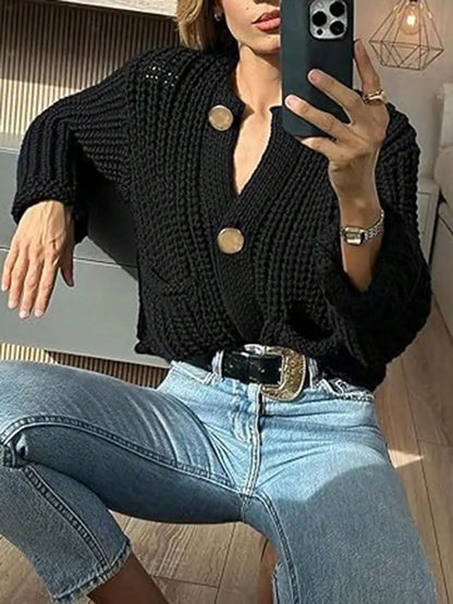 Womens Cropped Cardigan Sweater Button Down Chunky Knit Sweater Long Sleeve Fall Open Front Cardigan