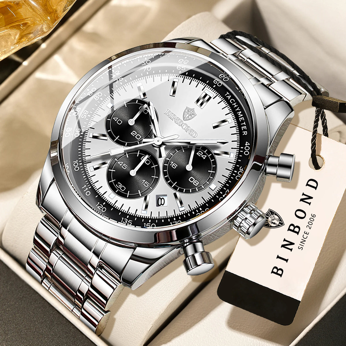 BINBOND Cool Sturdy Accurate Luxury Quartz Watch for Men Auto Date Chronograph Luminous Waterproof Men's Watch Casual Reloj