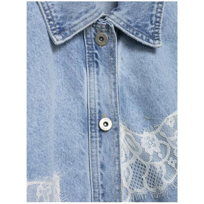 Women's Cropped Lace Denim Jacket New 2026 Spring Long Sleeve Button Female Chic Outerwears High Street Lady Chic Tops