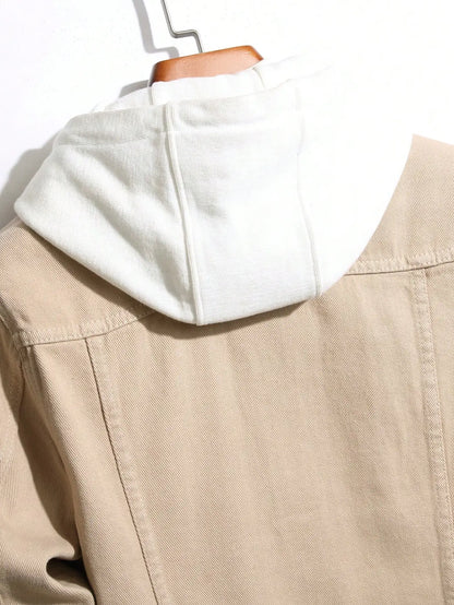 men's denim jacket for spring and autumn. Khaki simple coat. For daily casual wear, with a street - casual and trendy style.
