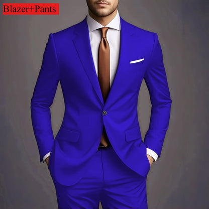 2026 New Luxury Elegant Men's Suits 2 Piece Set Fashion Korean Casual Slim Fit Social Groom Wedding Tuxedo
