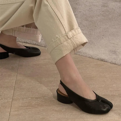 2025 Spring Summer Fashion Soft Leather Split Toe Women Pumps Casual Comfortable 3.5cm Low Heeled Slingbacks Tabi Ballet Shoes