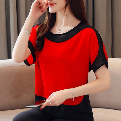 Fashion Women Blouses 2025 Women Blouse Shirt Short Sleeve Casual Chiffon Blouse