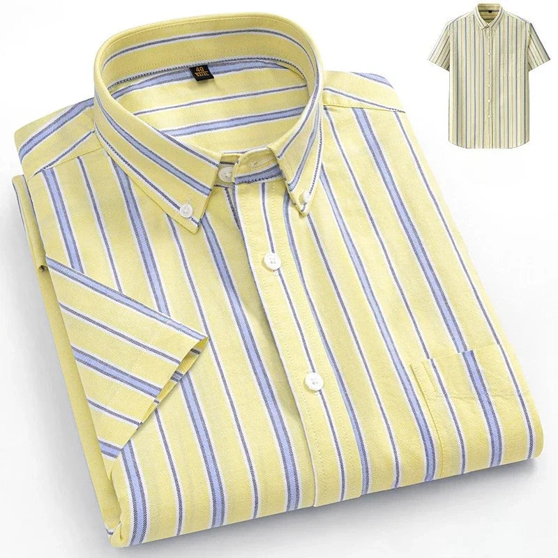 New in Shirt Plus Size 14XL Fashion Summer 100%Cotton Oxford Plaid Short Sleeve Shirt for Man Designer Office Elegant Clothes