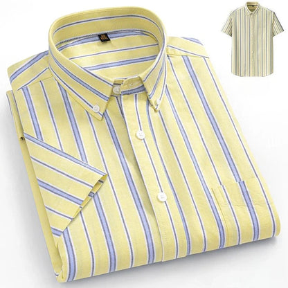 New in Shirt Plus Size 14XL Fashion Summer 100%Cotton Oxford Plaid Short Sleeve Shirt for Man Designer Office Elegant Clothes