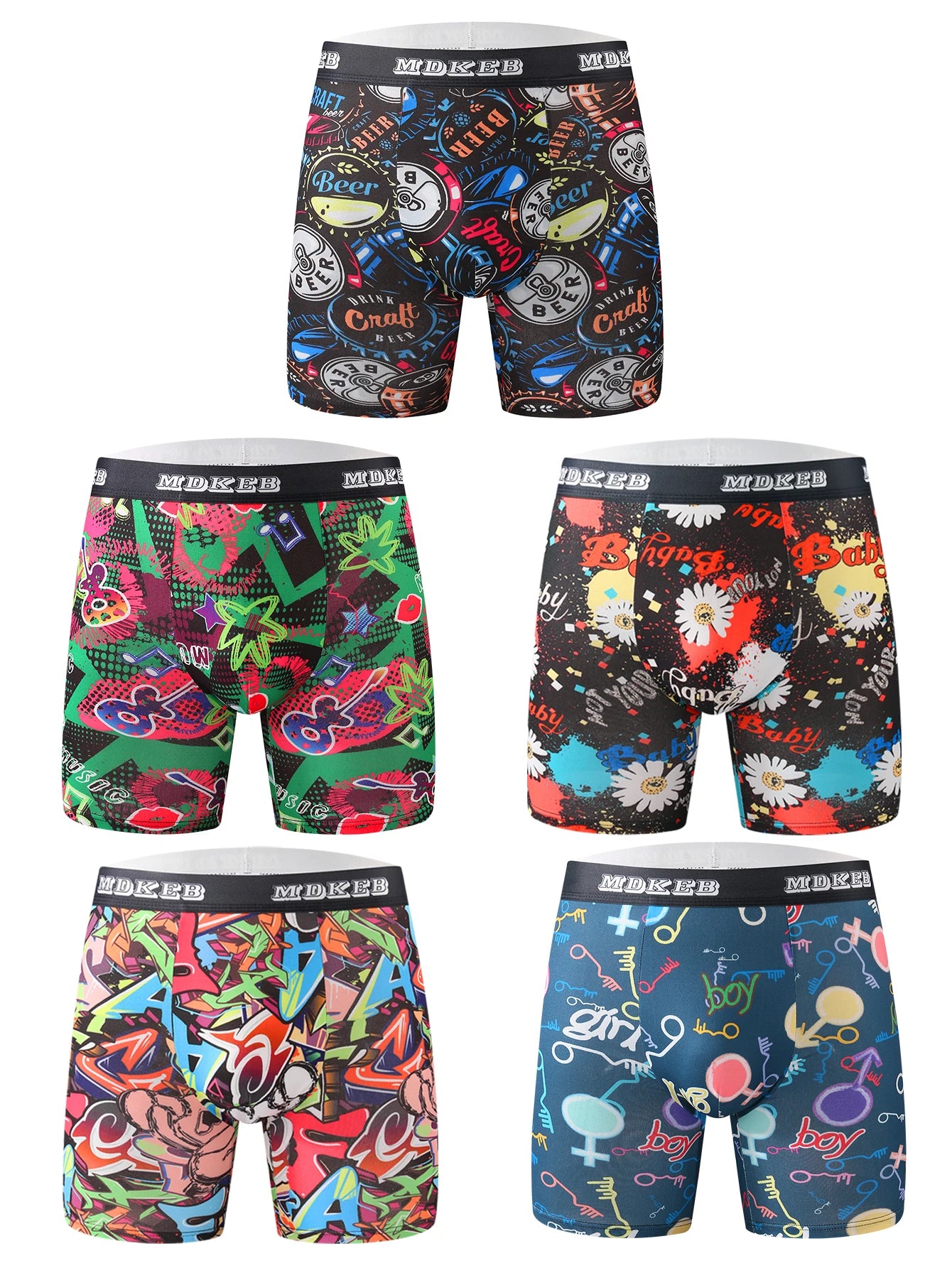 Ten-piece mixed men's graffiti pattern long boxer briefs, breathable and comfortable high-elasticity long boxer briefs, boxing