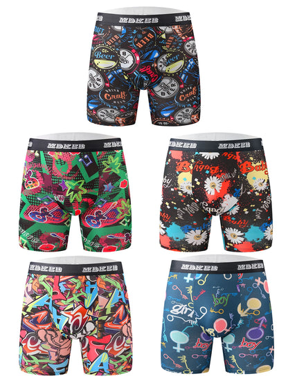 Ten-piece mixed men's graffiti pattern long boxer briefs, breathable and comfortable high-elasticity long boxer briefs, boxing