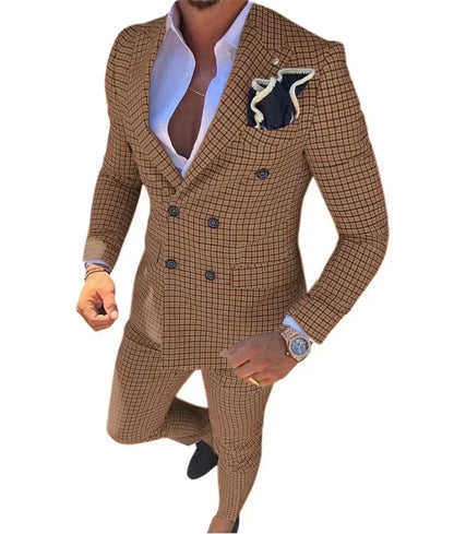 Plaid Suit Elegant Man Suit Dress for Men Regular Suit with Vintage Notch Lapel  Stage Costume Evening Party Summer Beach