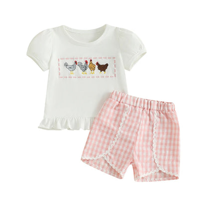 Girls Summer 2 Piece Outfits Sleeveless Floral Print Tops and Denim Shorts Sets with Bow Detail