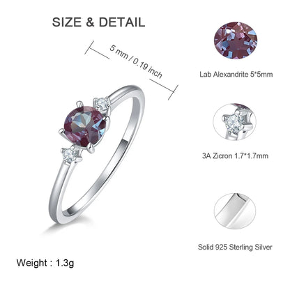 ALLNOEL 925 Sterling Silver Color Change Alexandrite Ring For Women Luxury Engagement Wedding Band Fine Jewelry