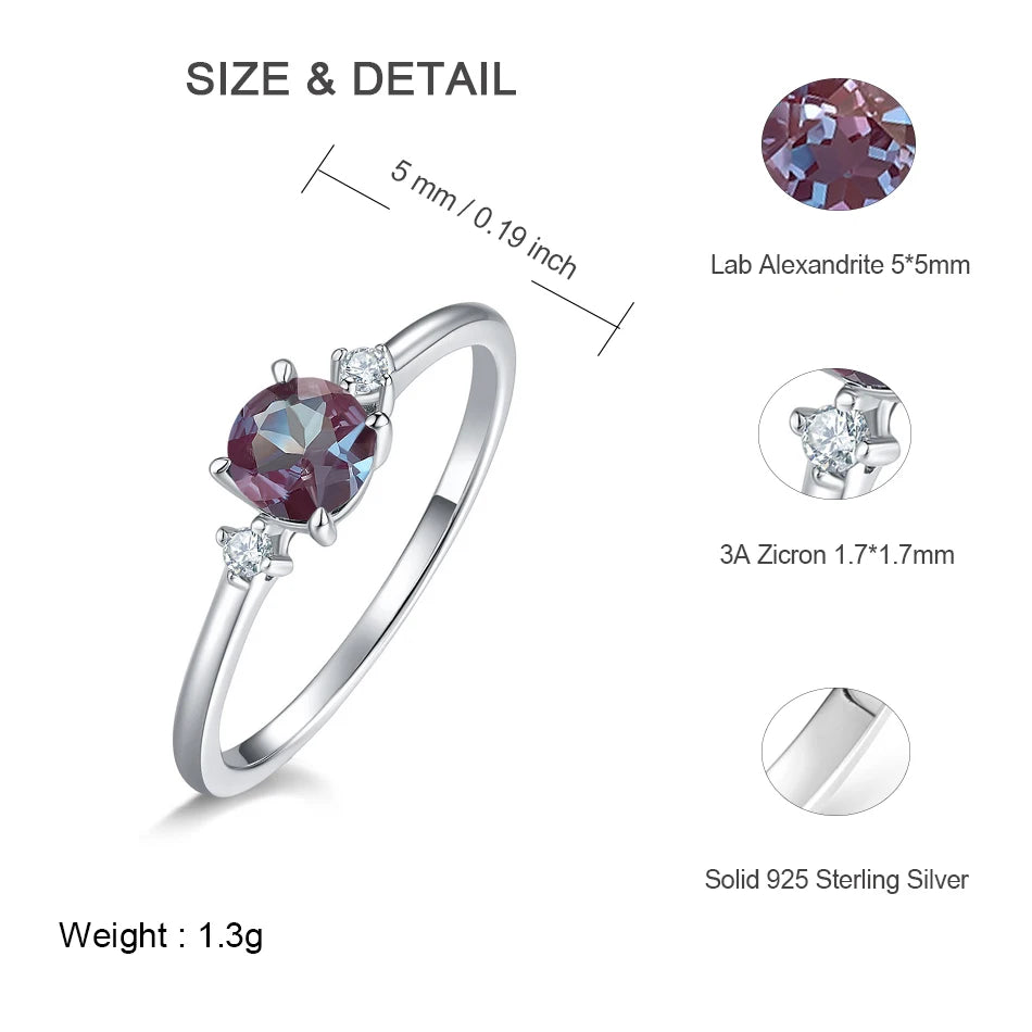 ALLNOEL 925 Sterling Silver Color Change Alexandrite Ring For Women Luxury Engagement Wedding Band Fine Jewelry