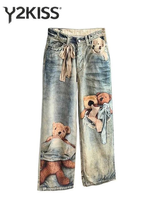 Women's Baggy  Jeans Print Graphic Denim Pants Harajuku Cowboy