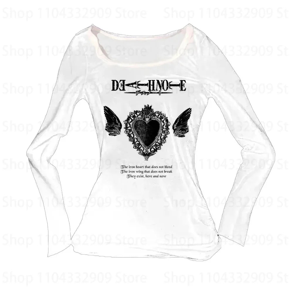 Gothic Printing Fairy T-shirts Streetwear Aesthetic Letter Graphic Slim Tees Tops Punk Emo Girls Printing Casual Female Clothing