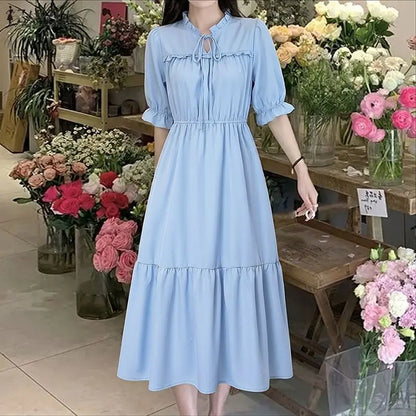 Summer Ruffled Dress ZANZEA Stylish Women Bohemain Short Sleeve Holiday Sundress Elastic Waist Casual Work Dresses A Line Robe