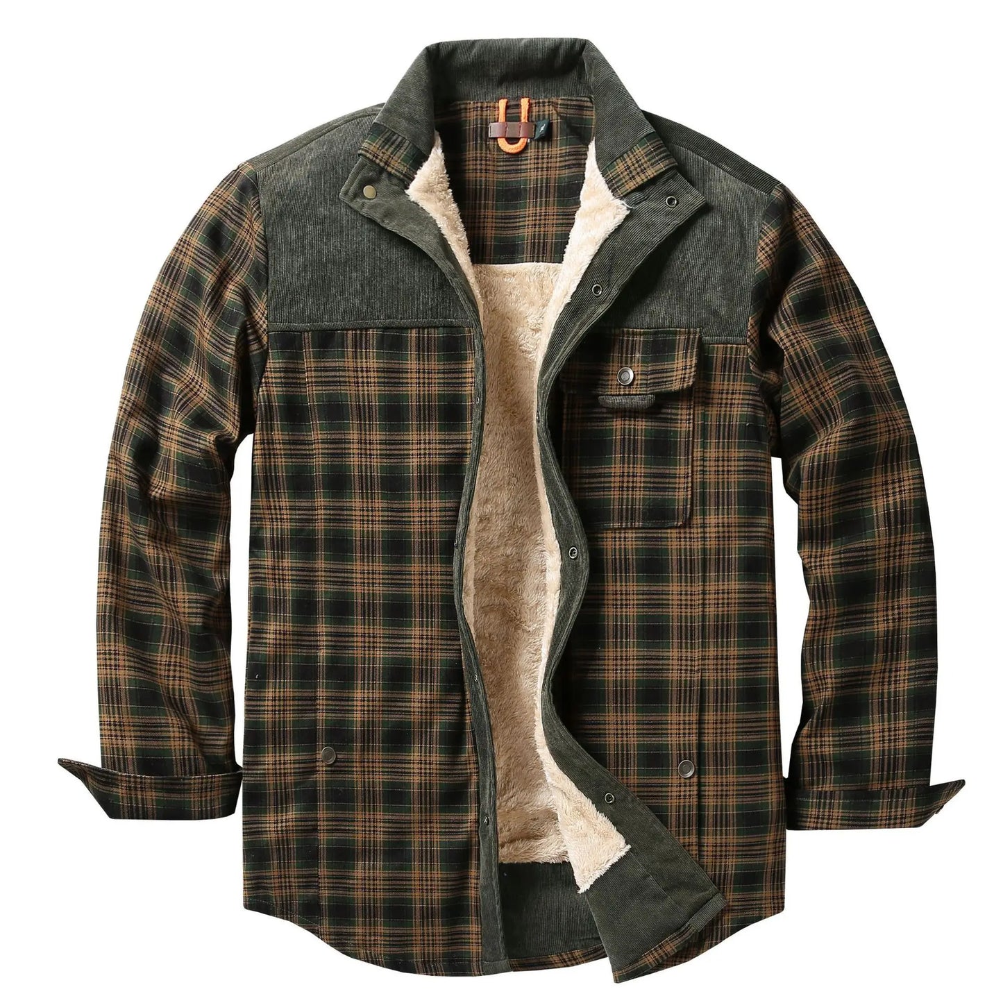 EU Men's Flannel Shirt Jacket Men Warm Fleece Lined Plaid Long Sleeve Coat Cotton Outdoor Men Winter Jacket