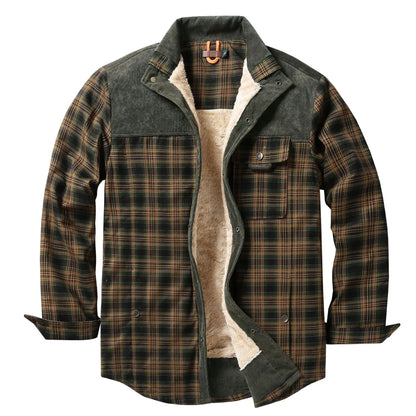 EU Men's Flannel Shirt Jacket Men Warm Fleece Lined Plaid Long Sleeve Coat Cotton Outdoor Men Winter Jacket