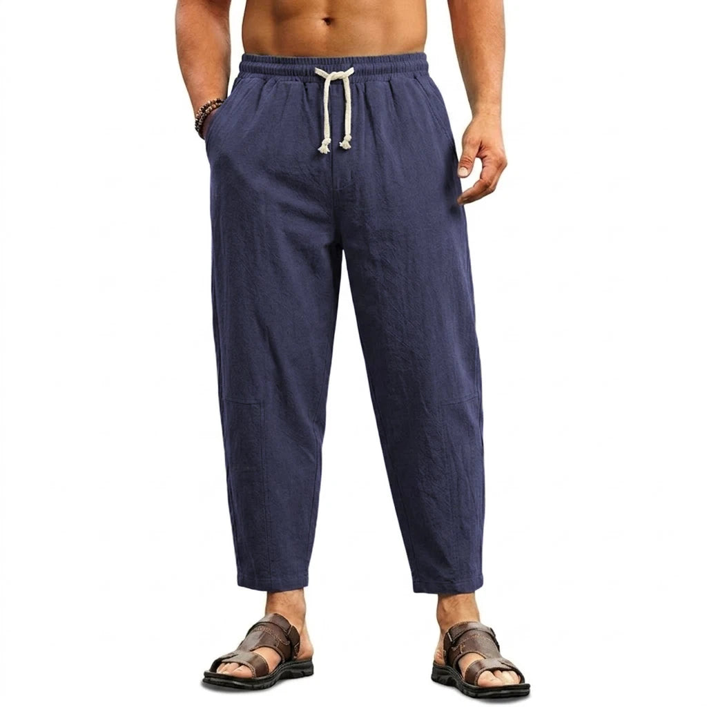 Summer Men's Linen Trousers Solid Color Casual Pants for Men Sport Breathable Baggy Pant