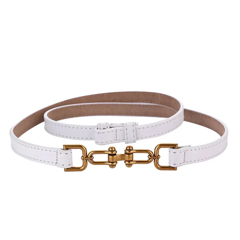 Women's Adjustable Thin Leather Belt, Genuine Leather Waist Belt with Decorative Fashion Buckle for Coats and Dresses