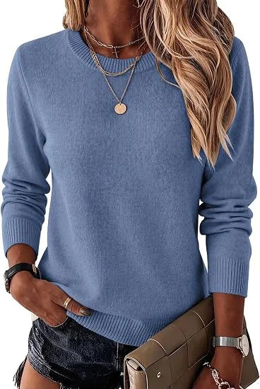 Women's Fashionable Wool Blend Sweater, Long-Sleeved with a Round Neck,