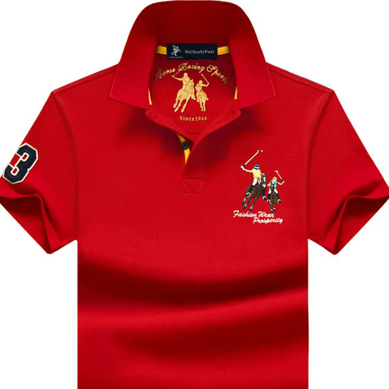Fashion Polo T Shirt Man Cotton Big Size Polo Shirt Men Casual Embroidery Lapel Button Shirt Short Sleeve High Quality Male Red