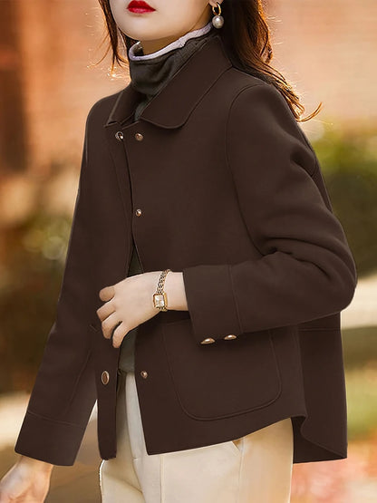 Classic Solid Short Woolen Coats for Woman Autumn Winter Warm Woman Clothing Button Up Female Coat Outfits New In Outerwears