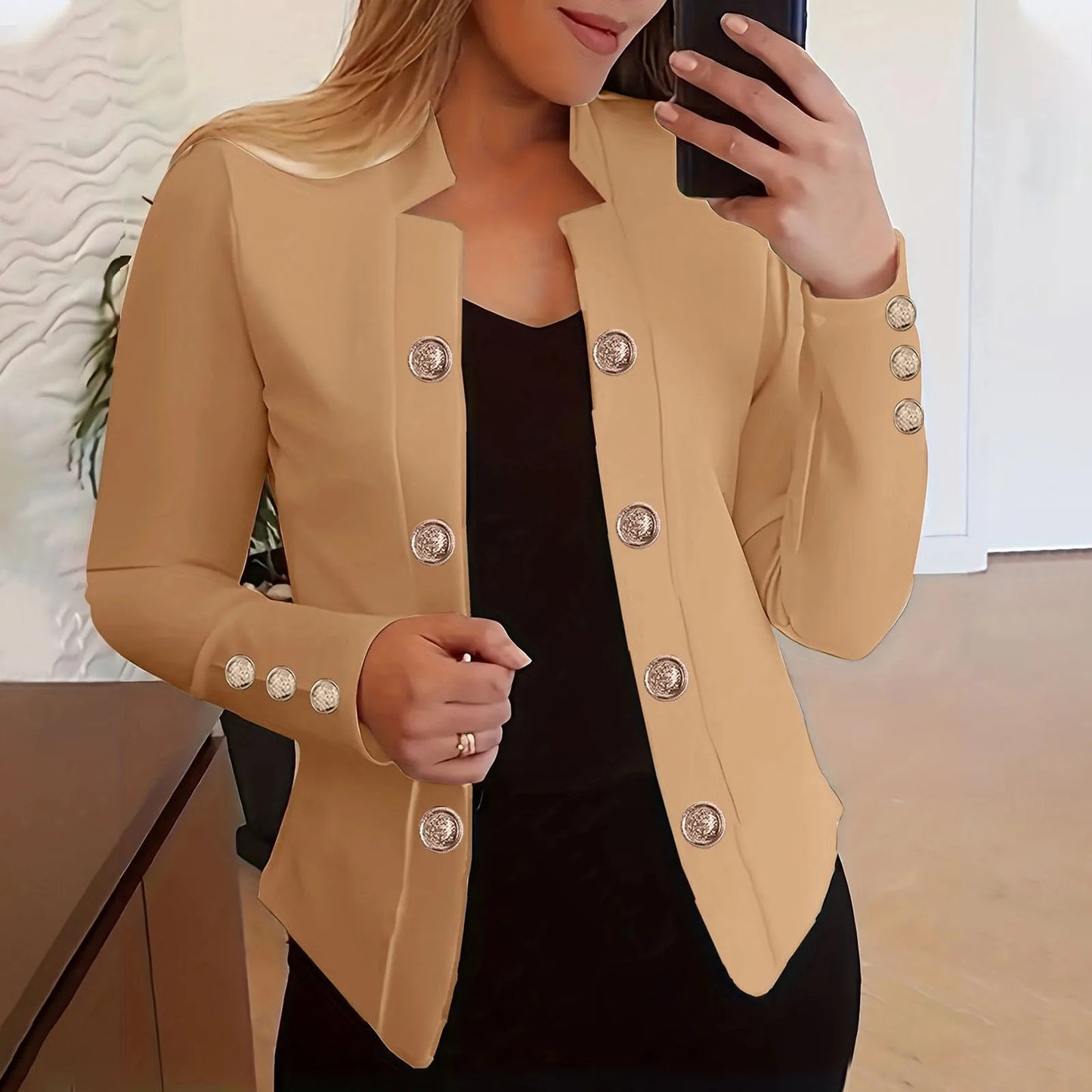 Light Womens Jacket Womens Business Casual Fall Long Sleeve Notch Cardigans Open Front Work Office Cropped куртка женская