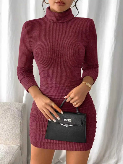 Women's High Neck Slim Fit Dress Pit Stripe Knitted Texture Design for Daily Life Spring Autumn