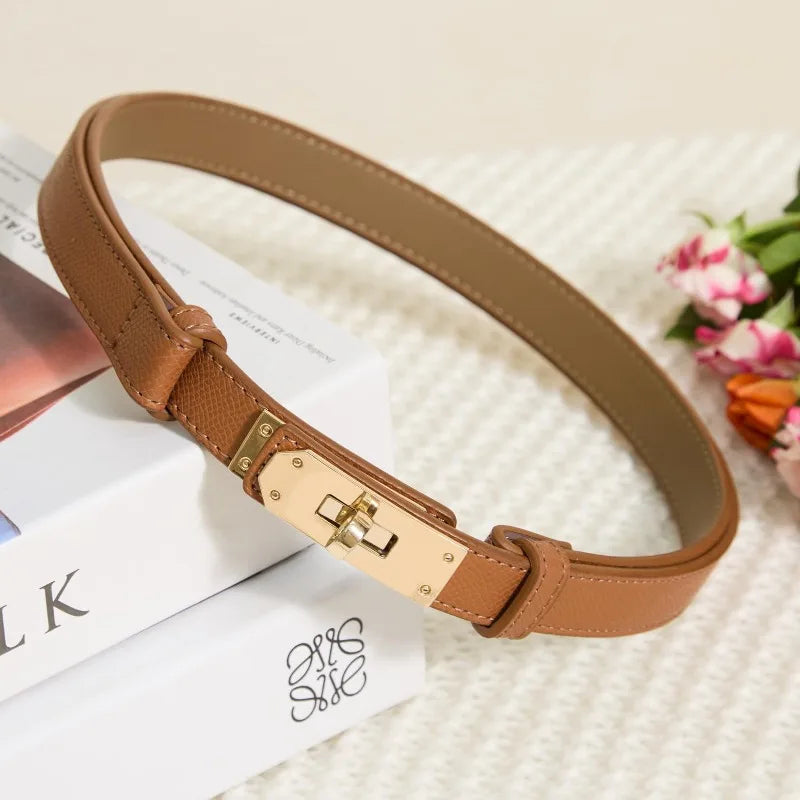 New Women's Adjustable Slim Belt Pure Alloy Twist Buckle Thin Waist Belt Waist Accessory Suitable for Dresses Jeans and Pants
